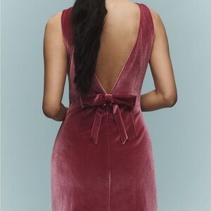 Anthropologie Hutch Velvet Shift Bow Mini Dress Pink Low Back Side Zip Sz M NEW